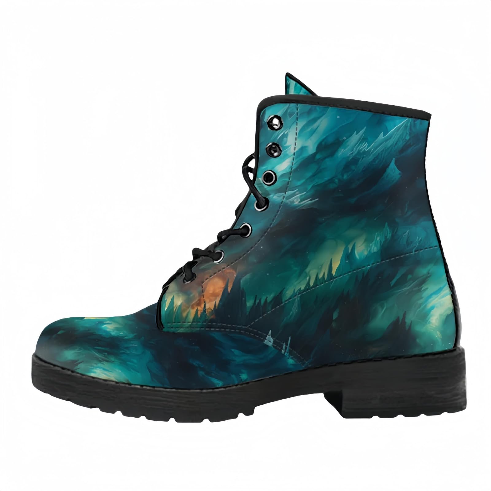 Womens Printed Short Boots Lace-up Block Heel Combat Ankle Booties for Girls Ladies Autumn and Winter Shoes Rose