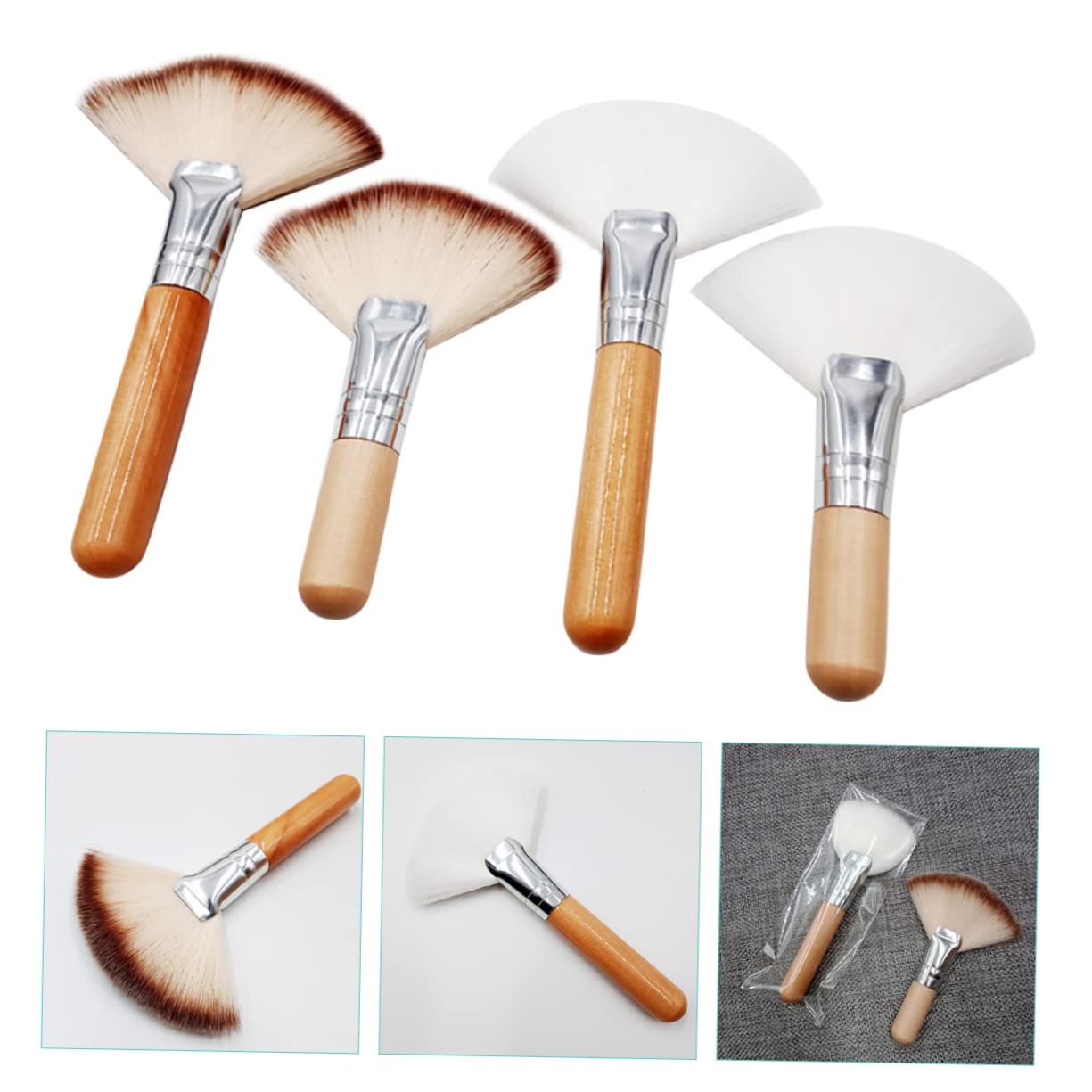 FOMIYES 4 Set Di Pennelli A Ventaglio Soffici Per Il Viso Pennelli Per Illuminare in Nylon Morbido Strumenti Per Il Trucco 4 Pezzi*4