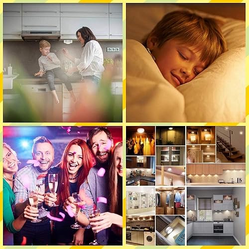 Miniatura 10 de SIXDEFLY Paquete de 12 luces LED inalámbricas que cambian de color, 12 luces LED para debajo del gabinete, luces nocturnas alimentadas por batería,