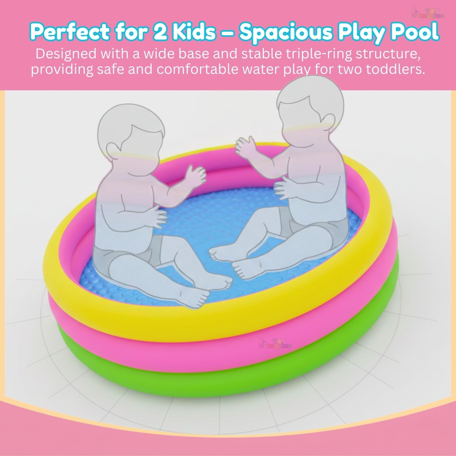 Toy Imagine 3 ft Inflatable Swimming Pool for Kids 0–3 Years | Sunset Glow Round Colourful Ring Baby Bath Tub | Portable Home & Outdoor Water Pool for Toddlers – Small Size Fits 2 Kids 2