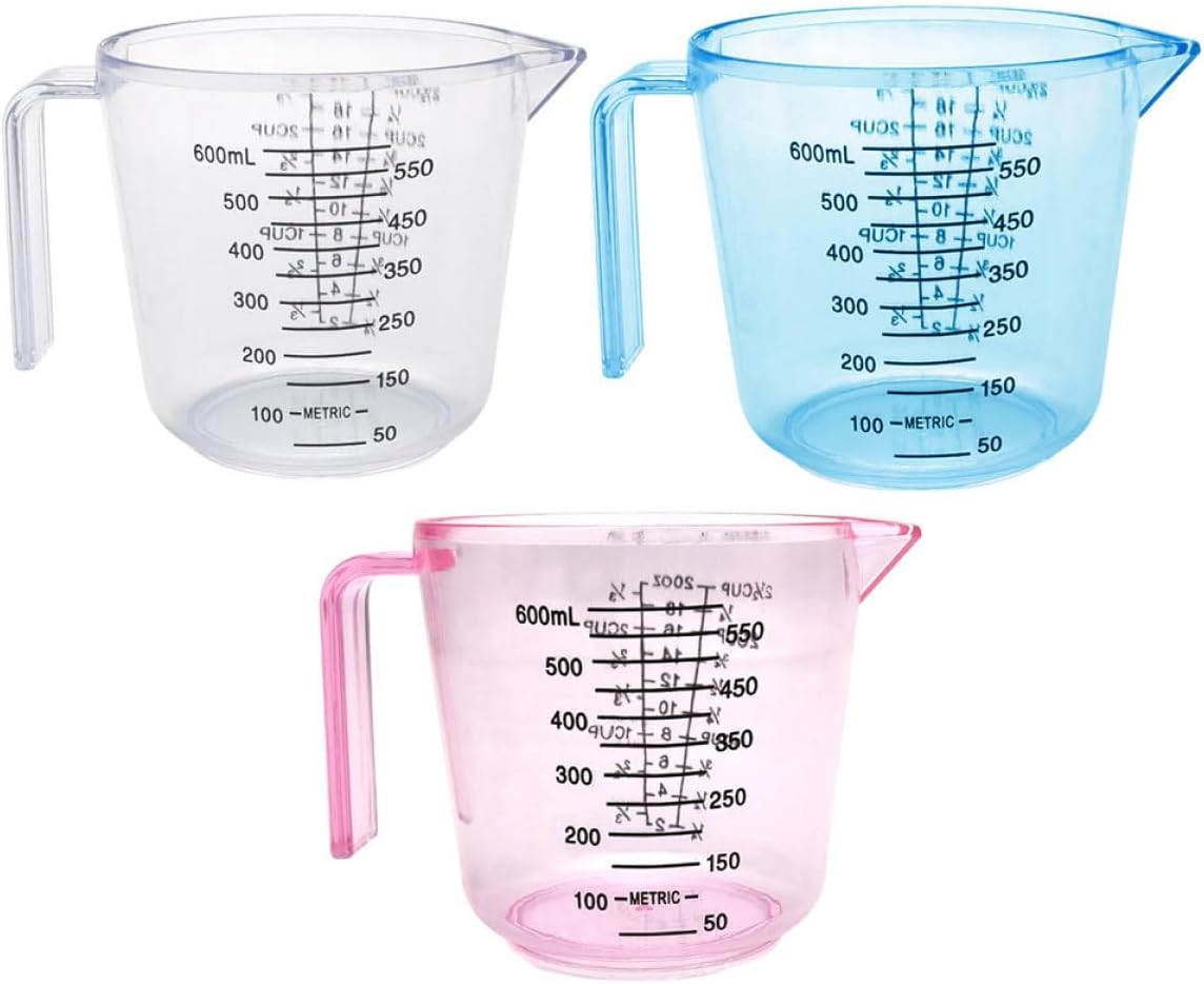 3pcs Plastic Measuring Cups with Scale 600ml Capacity Pink Blue Kitchen Baking Liquid Flour Measuring Tools for Home Cooking
