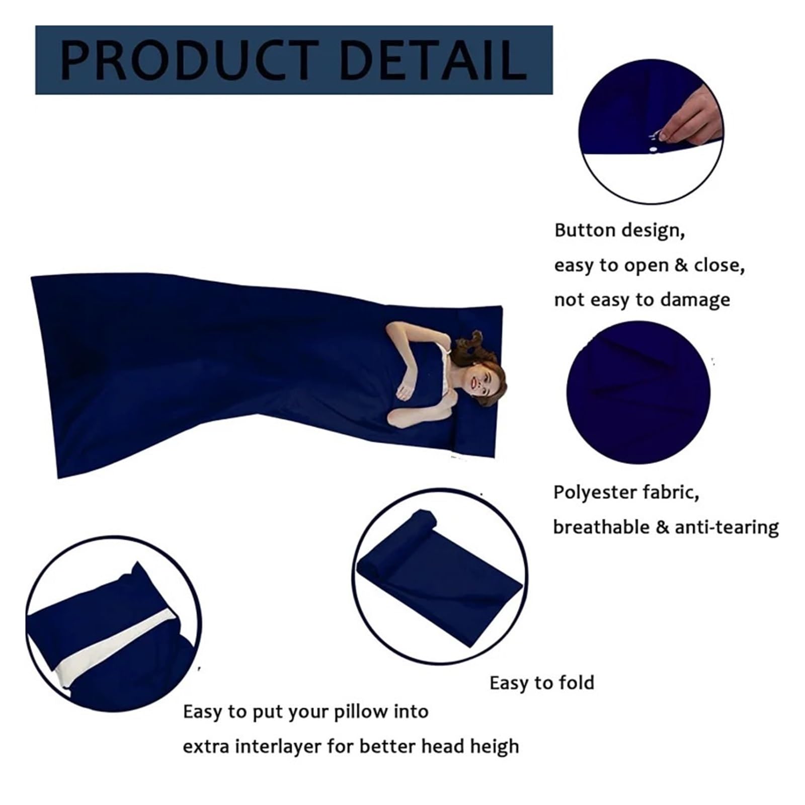 Fodera per Sacco a Pelo Sacco a Pelo Portatile Leggero in Cotone con Fodera for Sacco a Pelo da Viaggio con Fessura for Cuscino, Accessori for Zaino in Spalla e Campeggio(Deep Blue)
