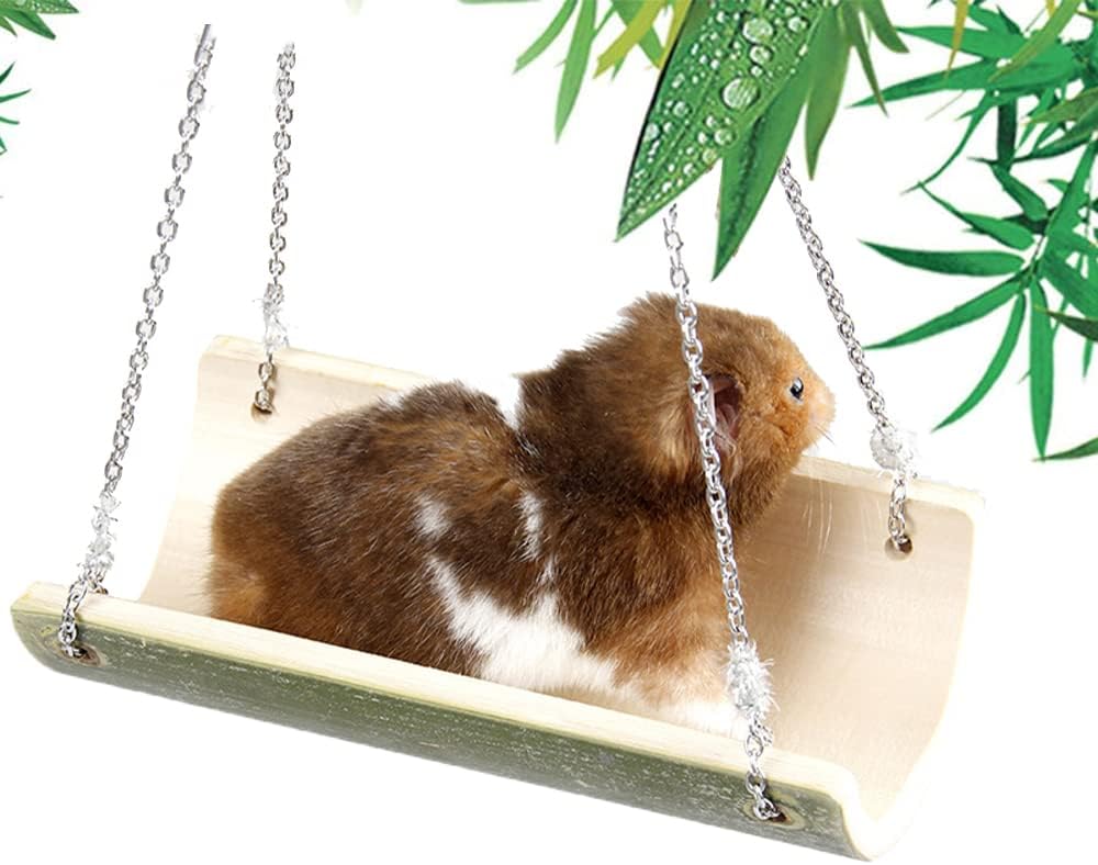 Lansls 2 Piezas Columpios De Hámster, Hamaca De Columpio De Bambú para Hámster con Cadena De Hierro, para Hámsters, Jerbos, Conejillos De Indias, Chinchillas, Accesorios para Jaulas De Hámster
