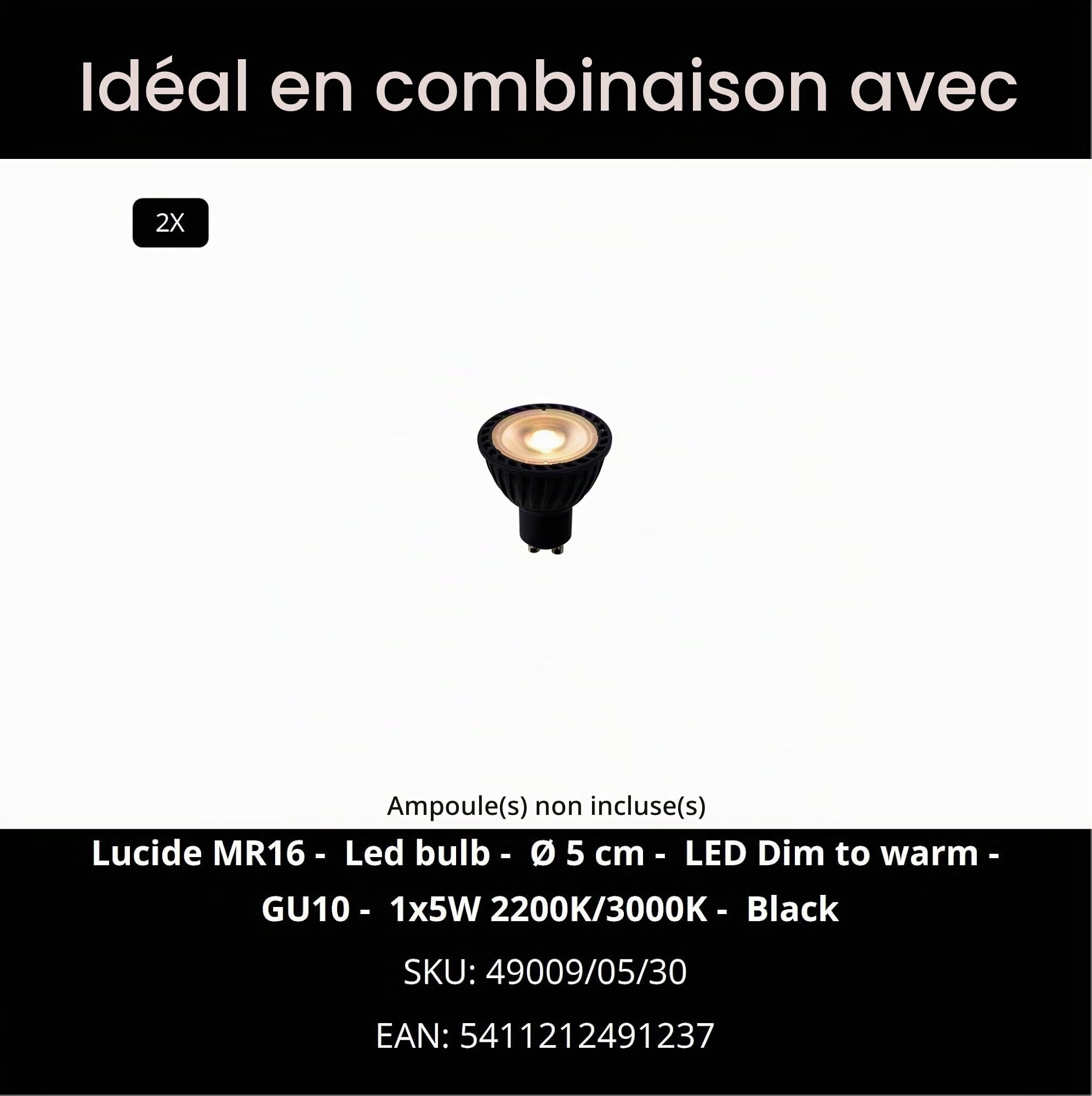 LUCIDE EMBED - Spot encastrable - 2xGU10 (MR16) - Noir