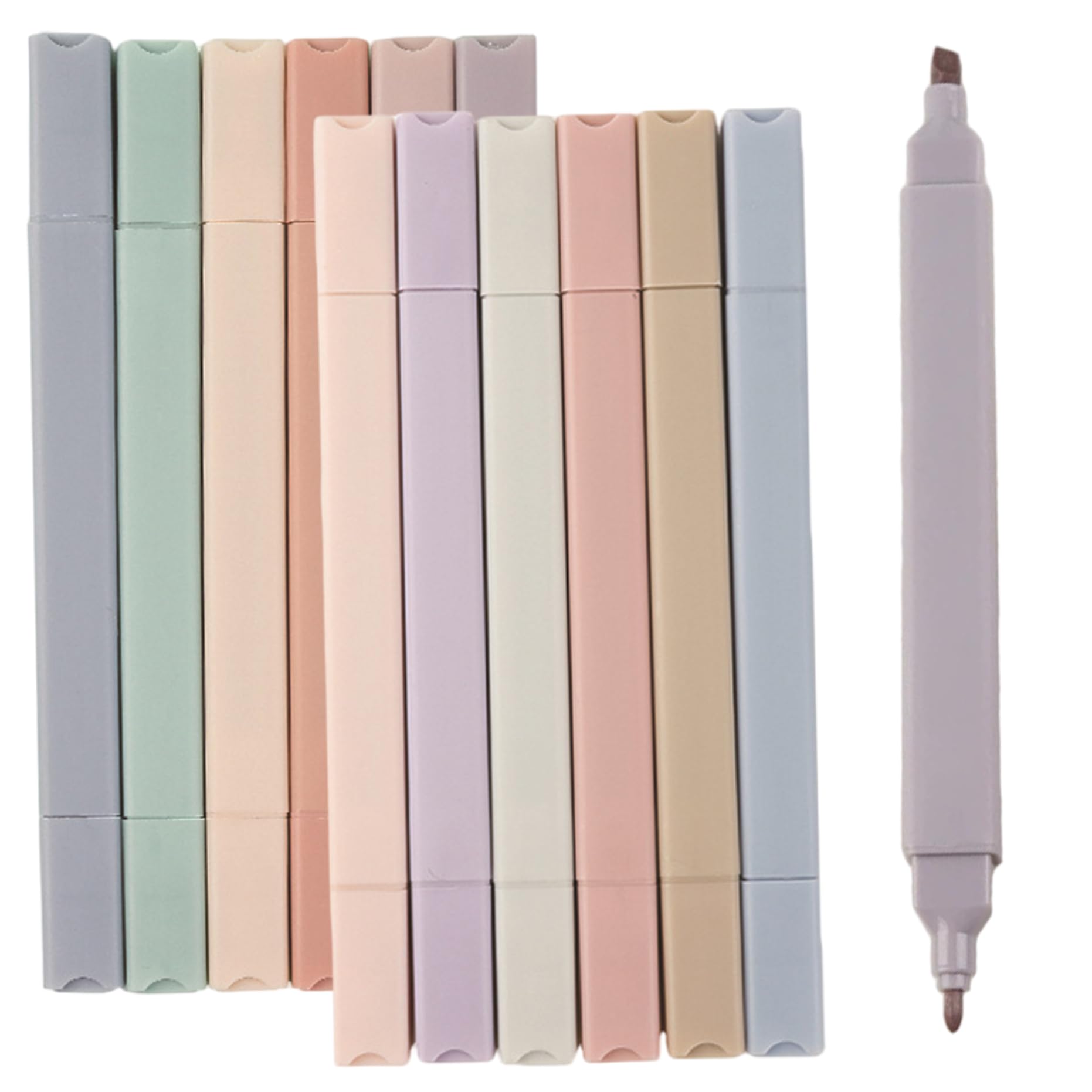 Ästhetische Textmarker, 12 Stück, kein Ausbluten, schnell trocknend, Doppelspitze, Pastell-Textmarker mit quadratischem Stab, für Büro, Schulbedarf