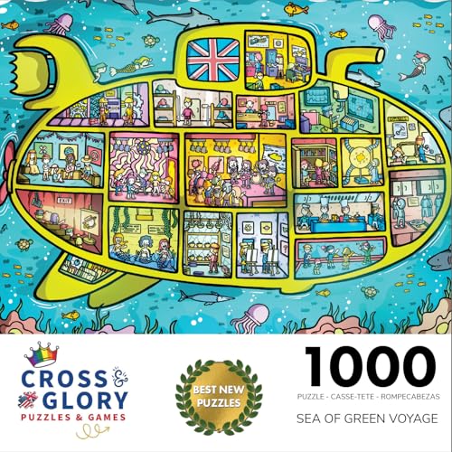 Cross & Glory – Sea of Green Voyage: British Invasion Beneath The Waves – 1000 Piece Jigsaw Puzzle for Adults & Kids 12+ | Fun 60s Themed | Underwater Adventure - Les Beatles, Paul McCartney, John Lennon, RIngo Starr, George Harrison Cross & Glory - Sea of Green Voyage: British Invasion Beneath The Waves - 1000 Piece Jigsaw Puzzle for Adults & Kids 12+ | Fun 60s Themed | Underwater Adventure – Image 3