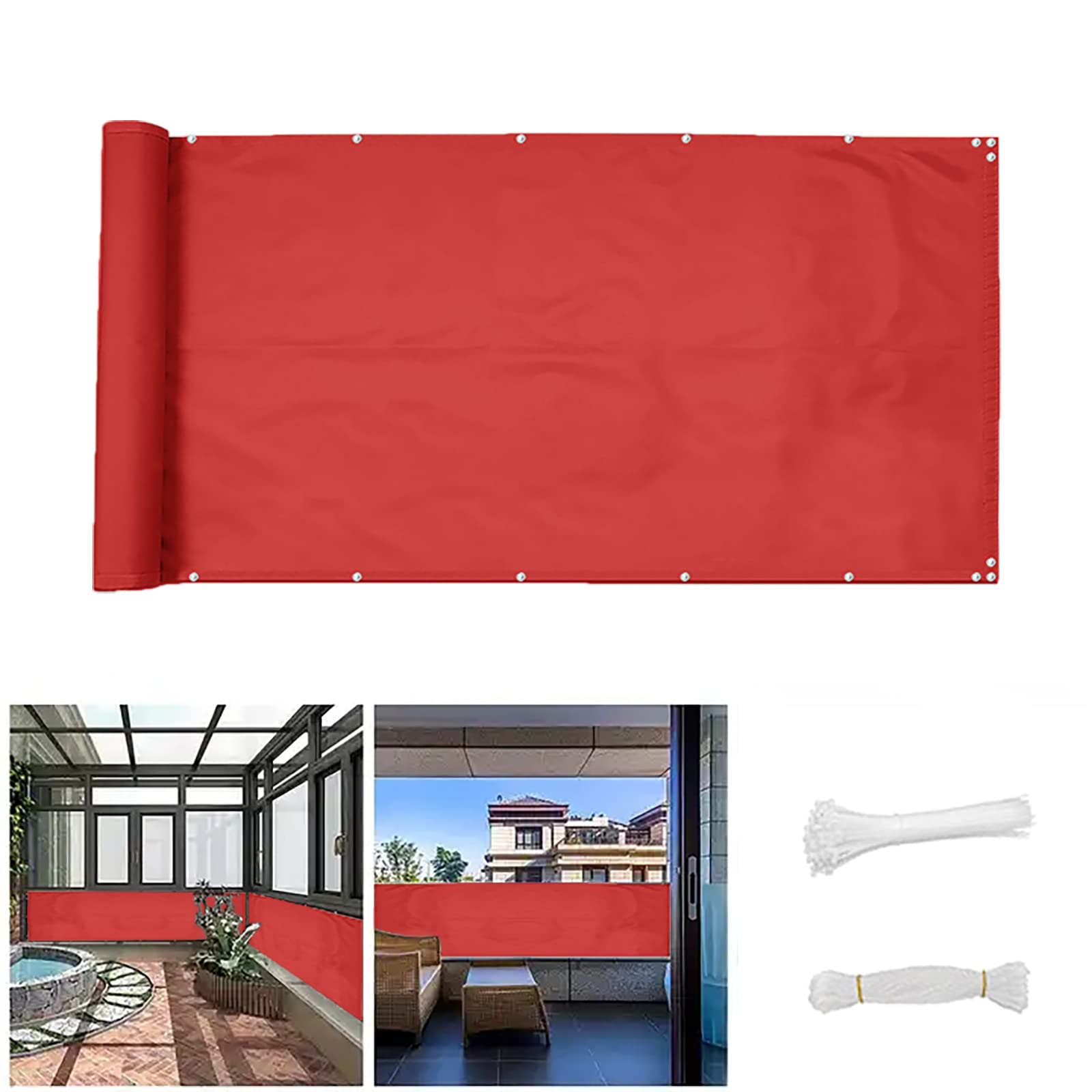 Odporny na promieniowanie UV, 60 x 1000 cm, parawan balkonowy, wodoodporny, do ogrodu, tarasu i grilla, czerwone rozwiązanie ekranujące