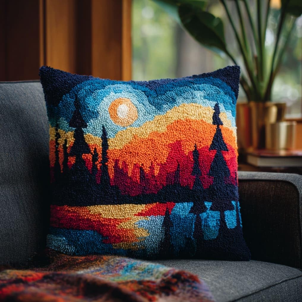 AxiangziK Latch Hook Pillow Kit,Aurora 43X43Cm DIY Cushion Cover