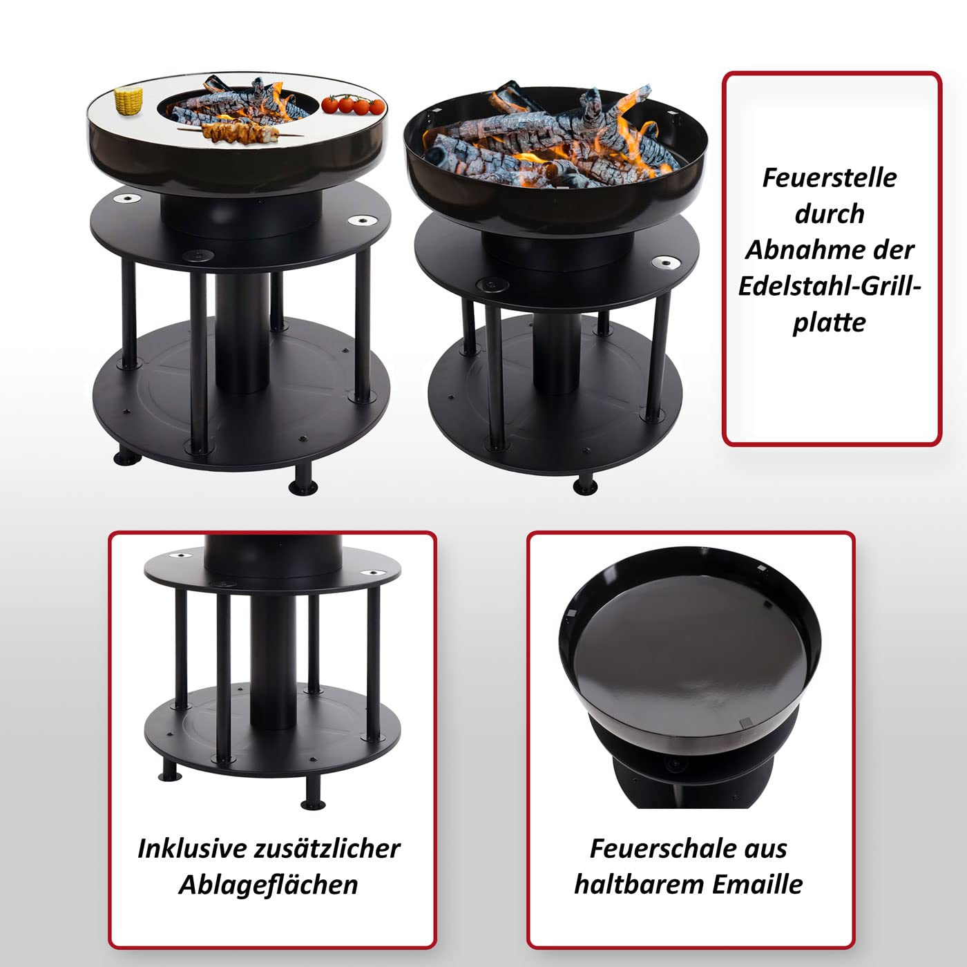 Barbecue BBQ braciere griglia HWC-K95 acciaio inox smalto 67x56x56cm nero