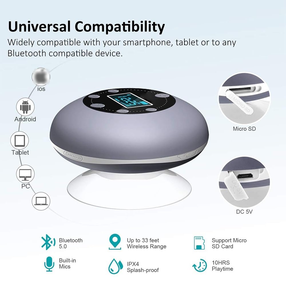 IPX4 Imperméable Salle De Bain FM Conférencier Radio Ventouse Sans Fil Lecteur De Musique En Plein Air Appel Mains Libres Radio FM Écran LCD Alto Falante Artefact Audio De Salle De Bain Mini Subwoofer