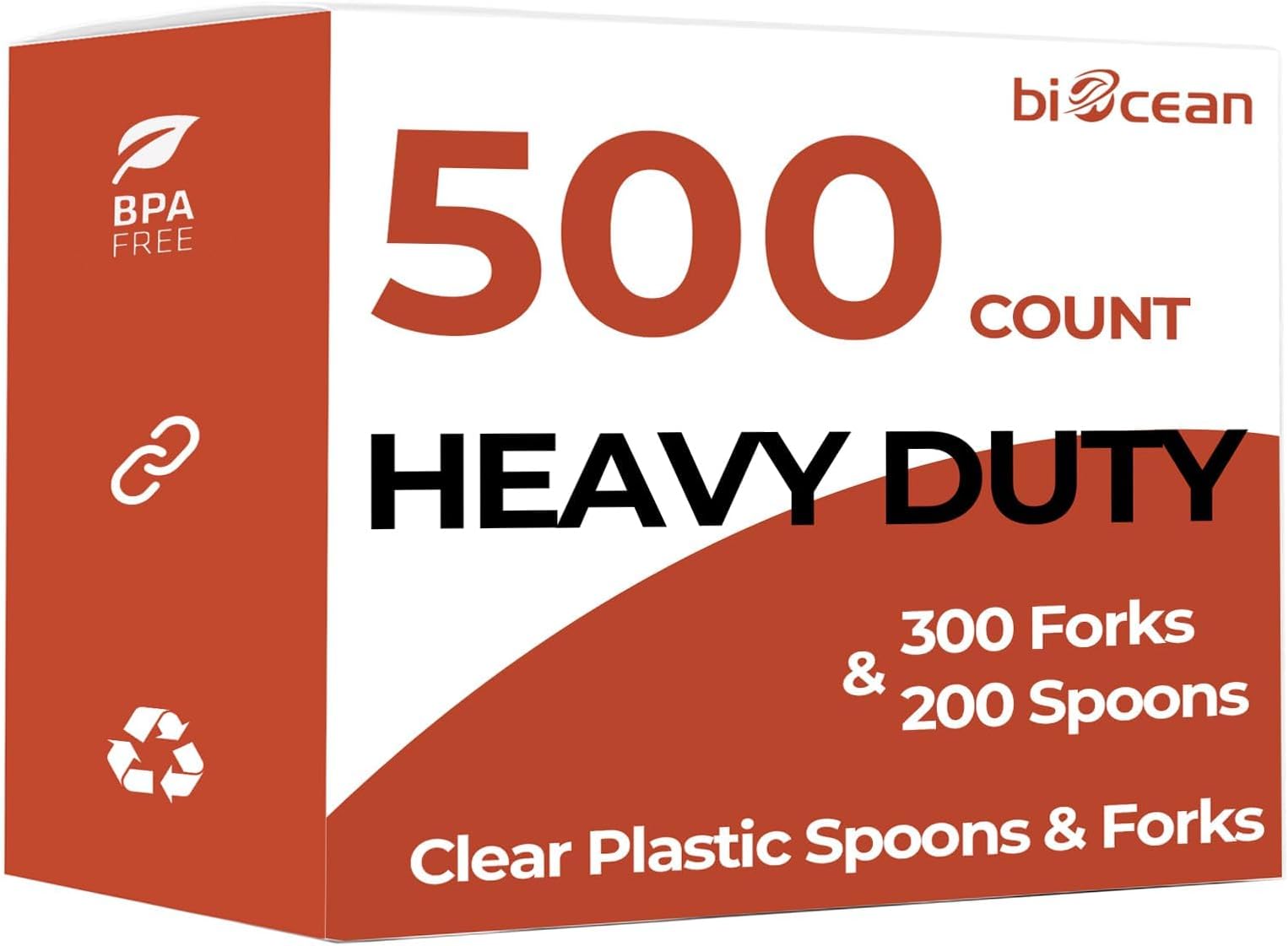 Biocean Disposable Plastic Forks Spoons Set of 500 Heavy Duty Bulk Forks Clear Silverware Reusable Plastic Spoons Disposable Cutlery Plastic Utensils Flatware for Home Restaurant Wedding Party Picnic