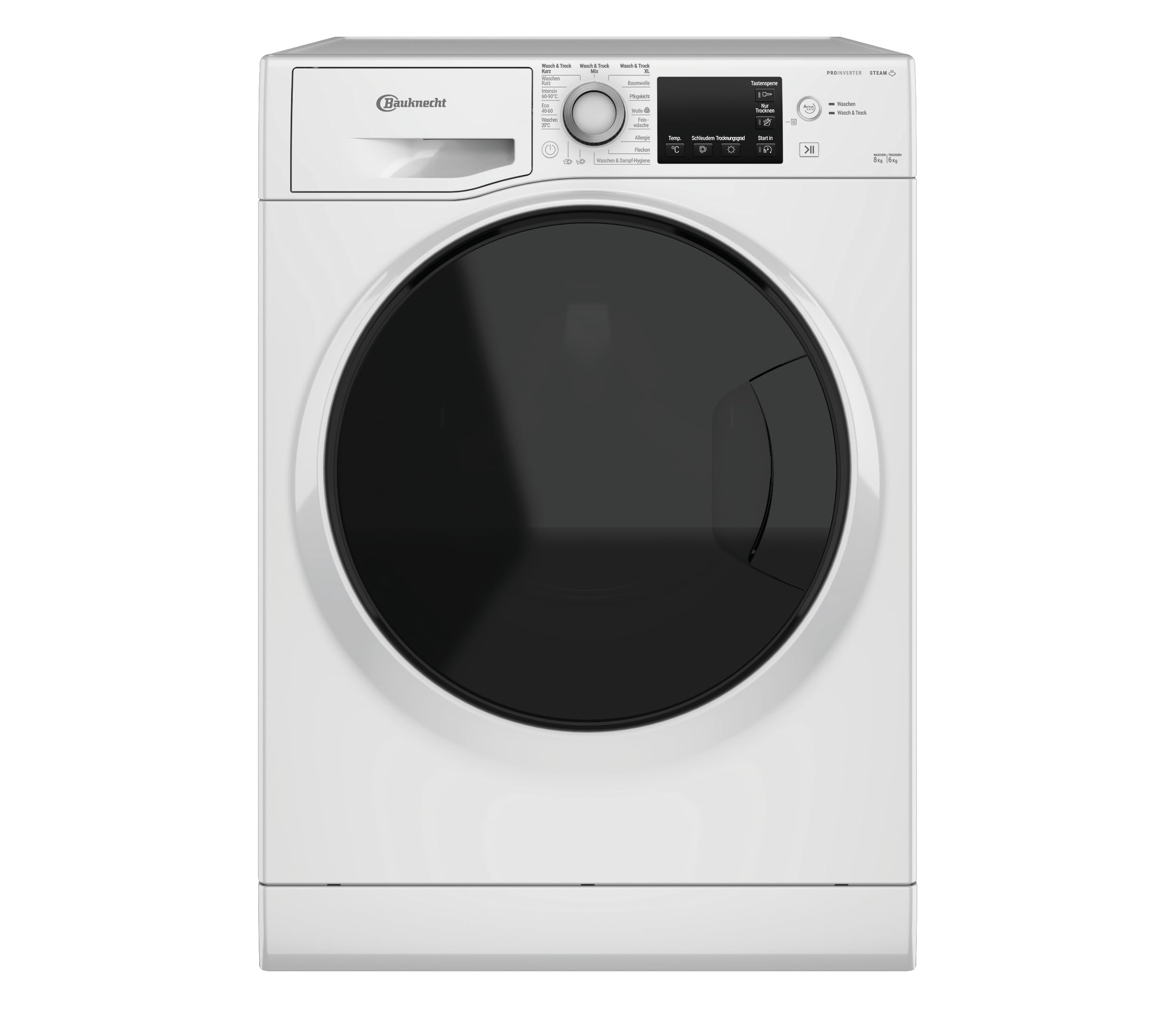 Bauknecht WATK Sense 86S 41 C Waschtrockner (8/6 kg)/ Active Care Color+/ Dynamic Inverter-Motor/Wolleprogramm/Mehrfachwasserschutz+/ Antiflecken- und Anti-Allergie-Programm/Waschen & Trocknen Kurz