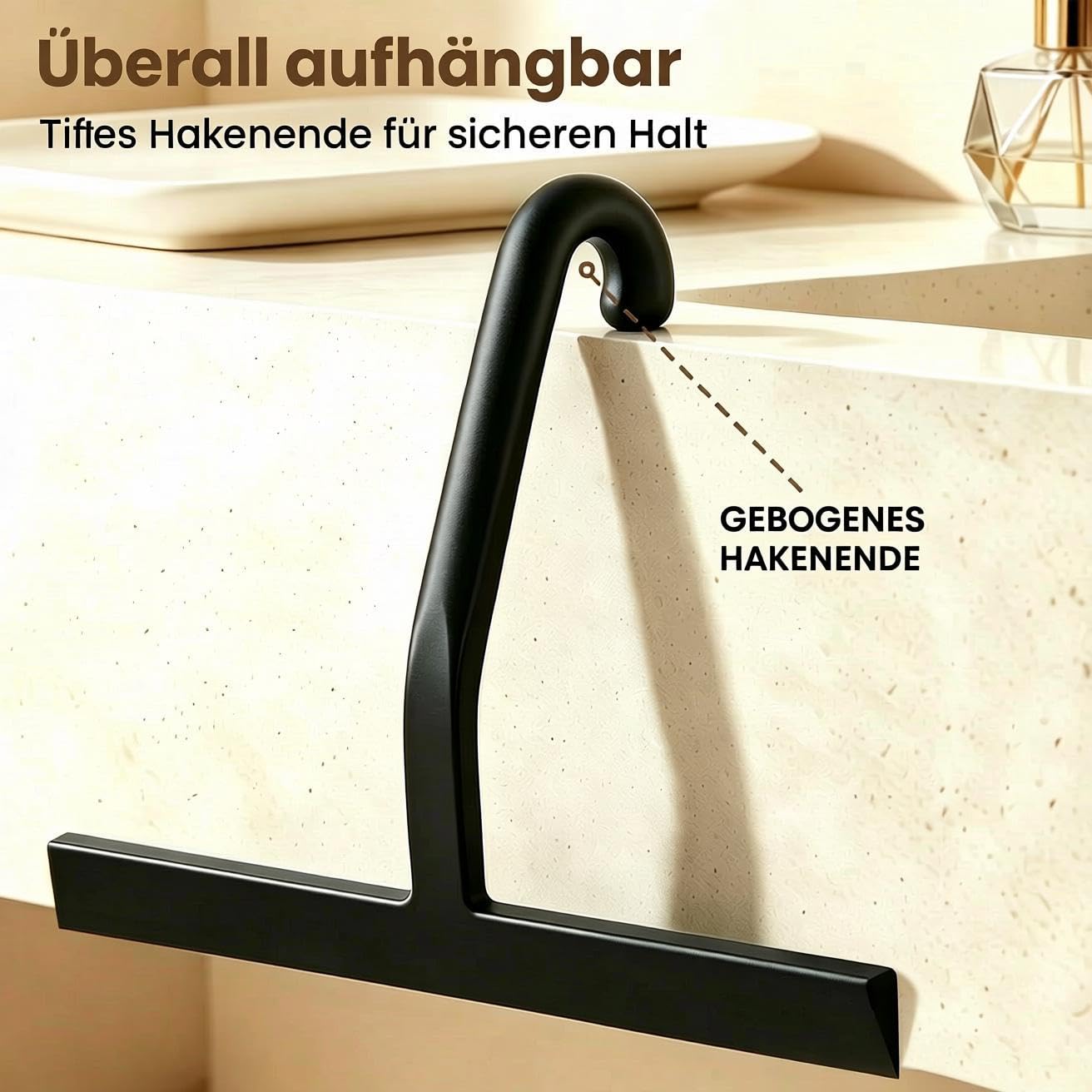 Duschabzieher Silikon mit Haken, Streifenfreies Abziehen ohne Quietschen | 25cm Abzieher Dusche Schwarz für Duschabtrennungen, Wände, Spiegel, Fenster und Autoscheiben, Rutschfester Griff