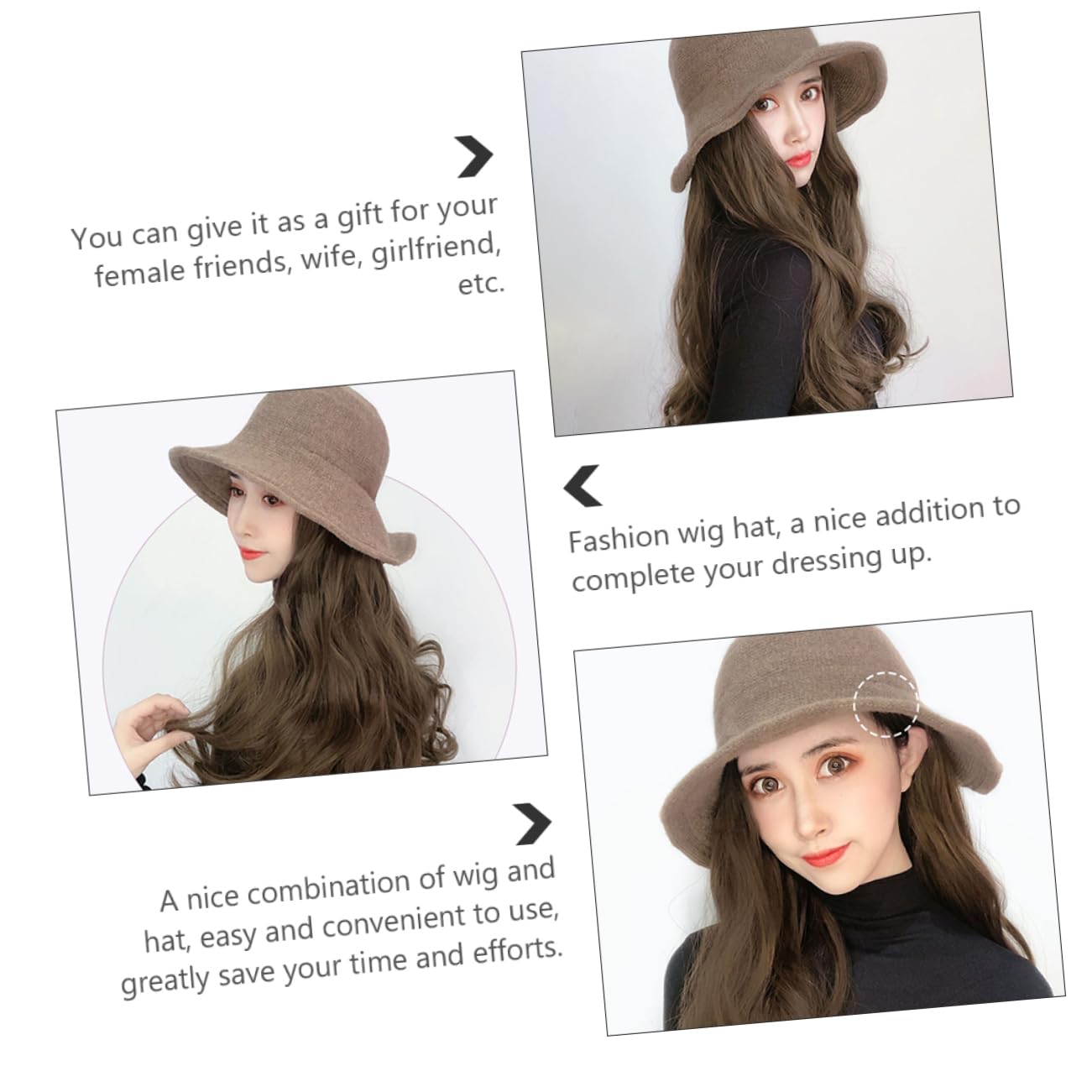 OSOLADY Synthetic Wig Hat Long Wavy Curly Hair Extensions Hair Cap for Girls Women Bride