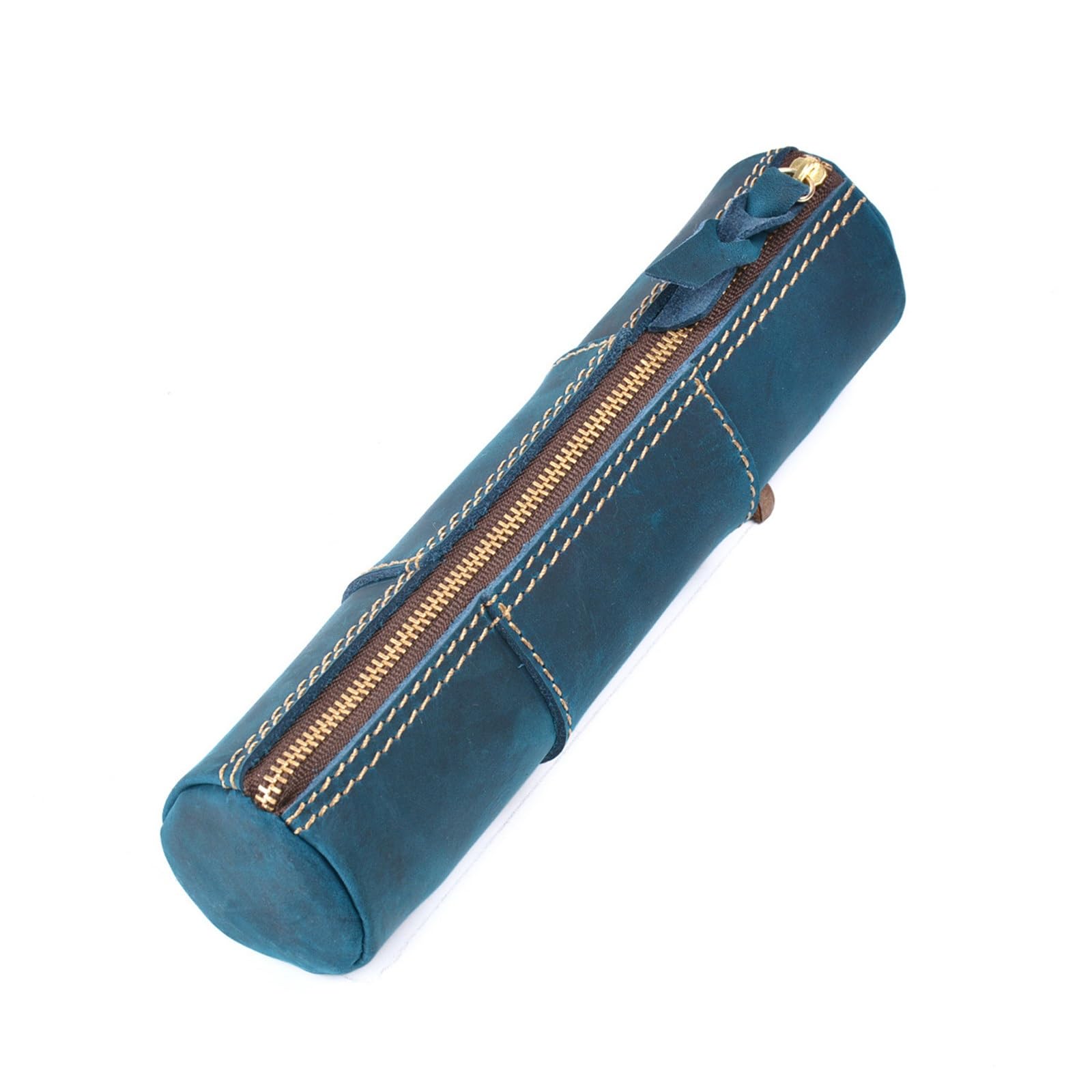 DUMRALBQE Wooden Jewelry Box Leather Zip Pen Bag Handmade Stationery Storage for Storage and Organization(Blue)