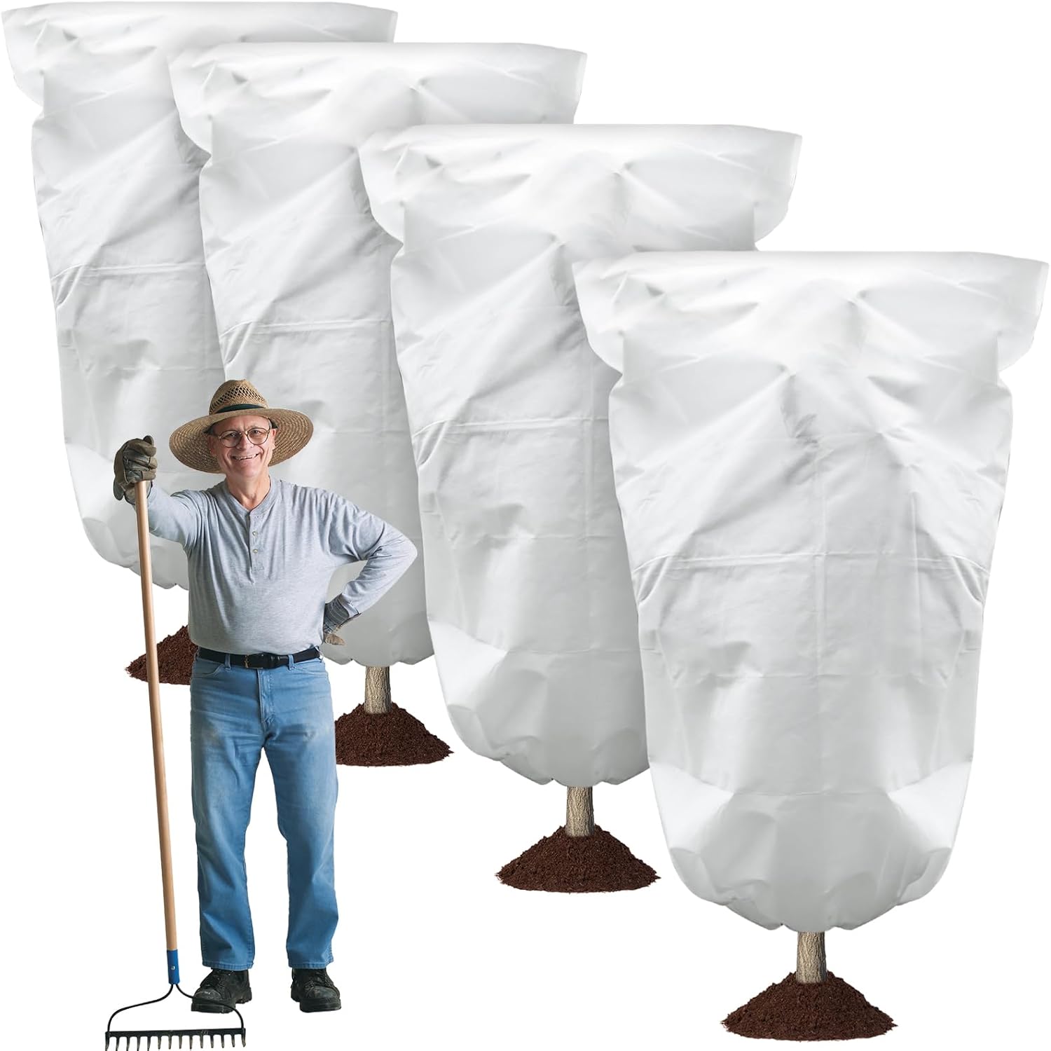 4 Pack 70x94 Inch Plant Covers Freeze Protection Large, 2.82oz/yd2 Thickened Winter Tree Covers with Zipper Drawstring - Reusable Frost Blanket from Wind, Pest for Outdoor winter plants protection white 70*94inch-4pack