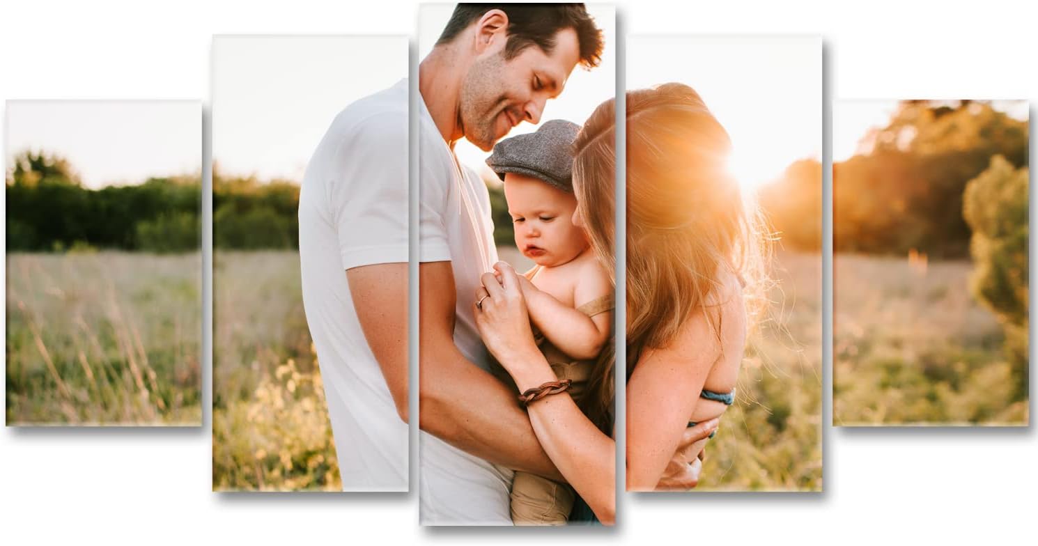 Extra Large 5 Panels Custom Canvas Prints Personalized Wall Art with Your Photos Picture Framed Wall Decor Gift for Family Living Room Bedroom Ready to Hang (12x20inx2 12x28inx2 12x32inx1(W60"x