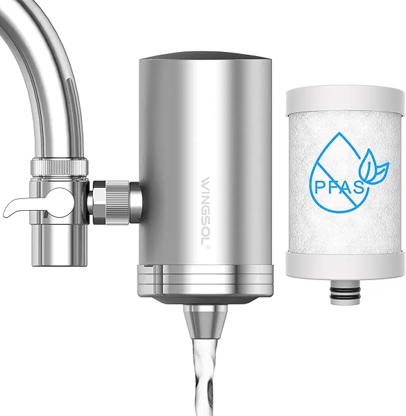WINGSOL WINGSOL Stainless Steel Water Filter for Sink Faucet, NSF/ANSI 42 & 53, 360° Rotating Tap Purifier Reduces PFAS, Lead, Chlorine & Microplastics, 350 Gallons Long-Lasting for Kitchen & Bathroom