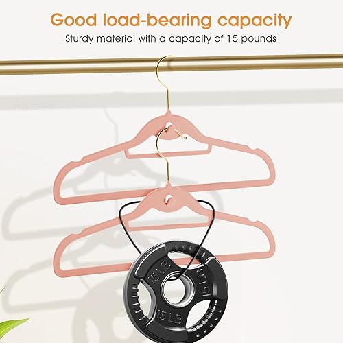 Miniatura 4 de Perchas de terciopelo para ropa, delgadas, apilables, antideslizantes, de fieltro rosa, para dormitorio, ahorro de espacio, perchas resistentes para