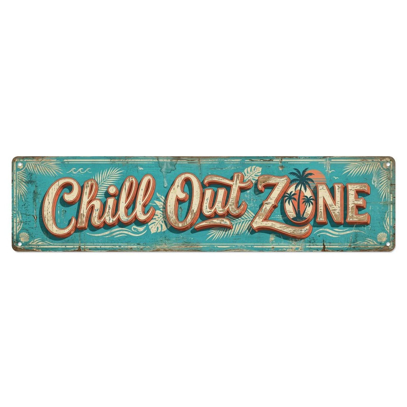 Chill Out Zone Worn Poolside 1 Metal Tin Skinny Sign Plaque Wall Decor for Cafe, Club Bar, Office, Home Garden Metal Poster 4x16Inch