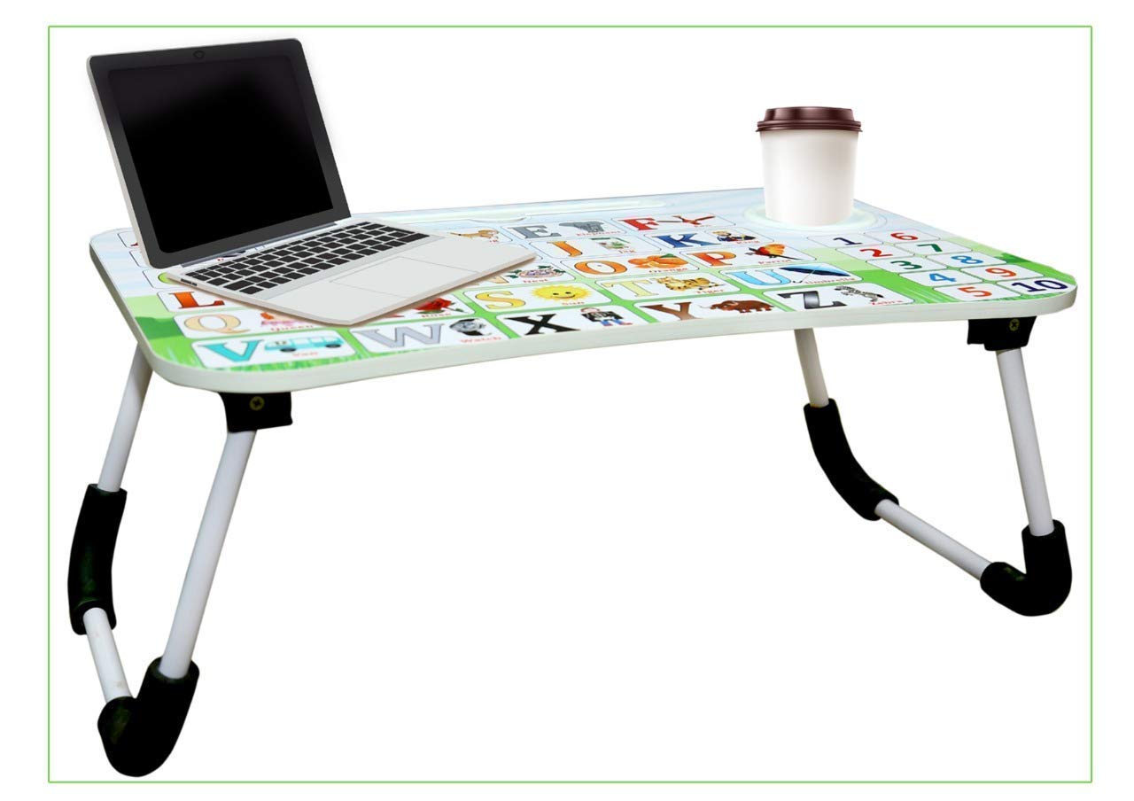 ABR Foldable Laptop ABCD Wooden Study Table for Children Bed Table for Breakfast, Kids Activity Table with Tablet Stand and Cup Holder