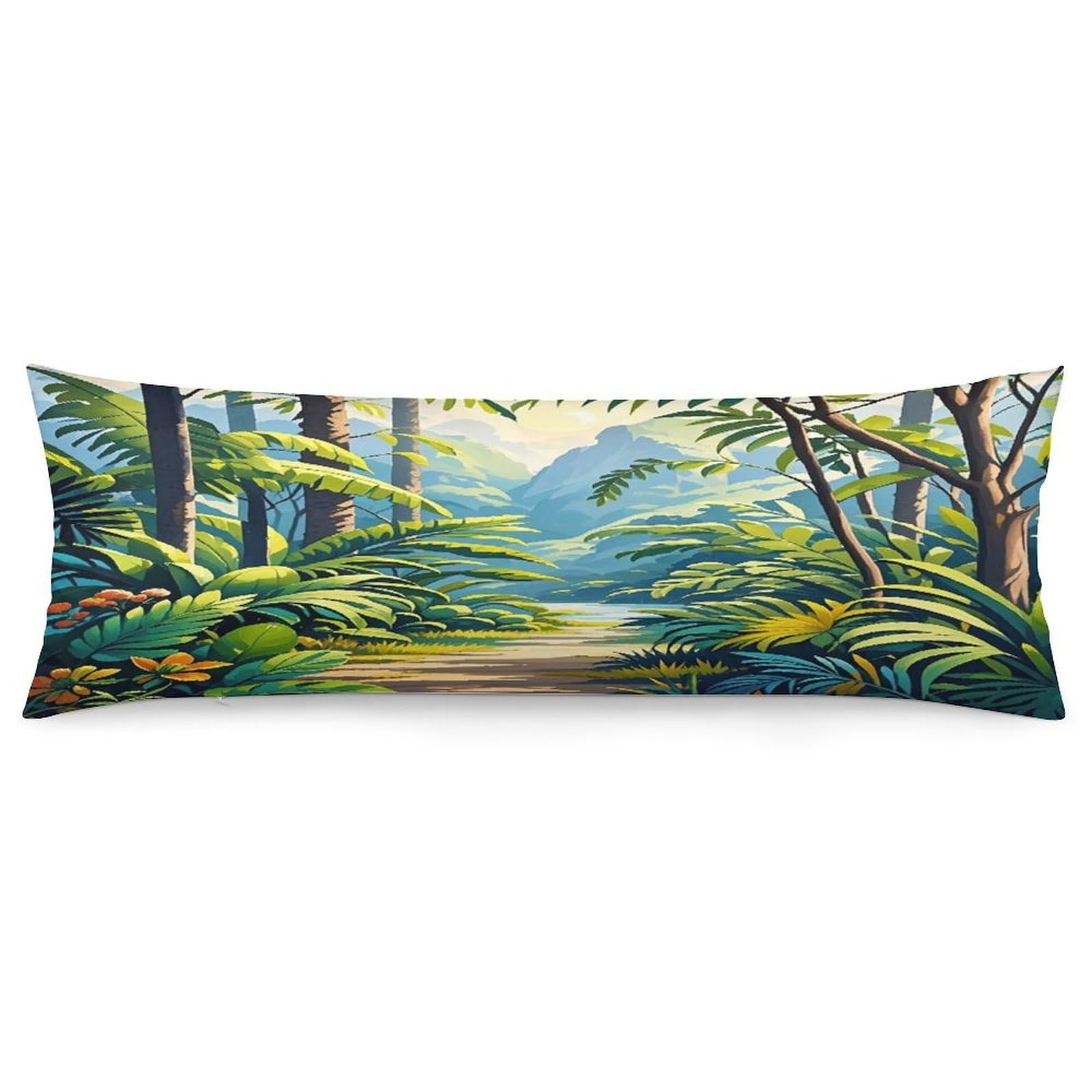 Tropical Jungle Painting Pillowcase Decorative Body Pillow Cover Soft Full Long Pillow Case Breathable Large Body Pillowcase Cute Cozy Pillow Sham for Bed Couch Sofa 18.9 X 53 Inch