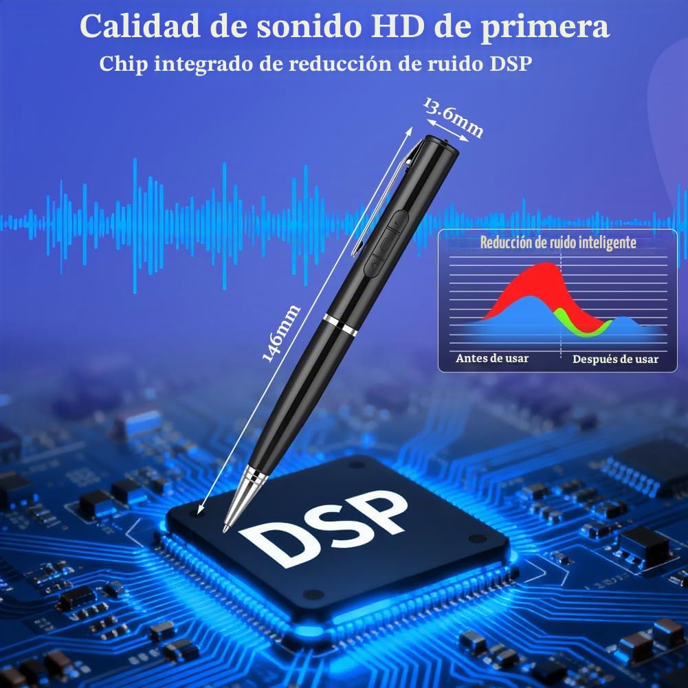 Ainiv Grabadora Voz Digital de 64 GB, Dispositivo Grabación Portátil con Audio HD, Reducción de Ruido Inteligente DSP, para Reuniones, Conferencias, Clases, Entrevistas