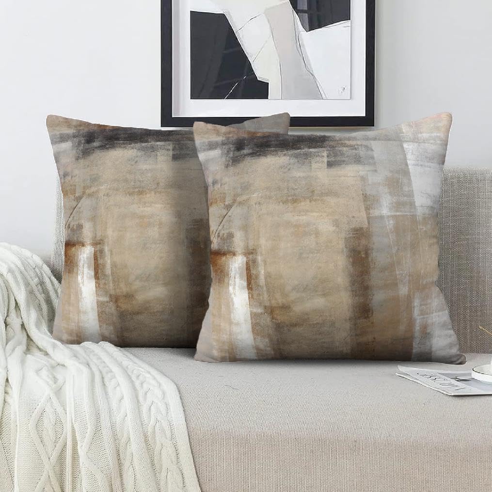 Throw Pillow Covers 18x18 Set of 2 Beige and Grey Art Throw Pillow Covers Soft Decorative Couch Pillow Covers for Home Living Room Bedroom - Image 3