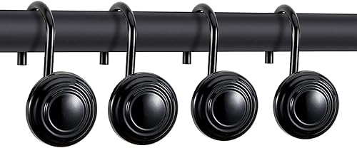 Miniatura 2 de CHICTIE Ganchos negros para cortina de ducha, frotados con aceite, juego de 12 anillos circulares decorativos para cortina de ducha, ganchos de