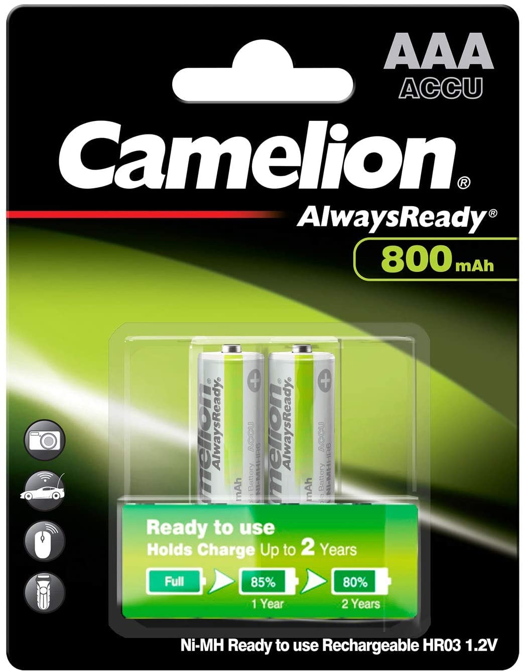 Camelion NH-​AAA800ARBP2 Rechargeable battery Nichel-​Metallo Idruro (NiMH)