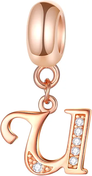 GLOWDAS Rose Gold Letter Charms Initial A-Z Alphabet Beads, 925 Sterling Silver Dangle CZ Birthstone Pendant, Mothers Day Birthday Gifts for European Charm Bracelet