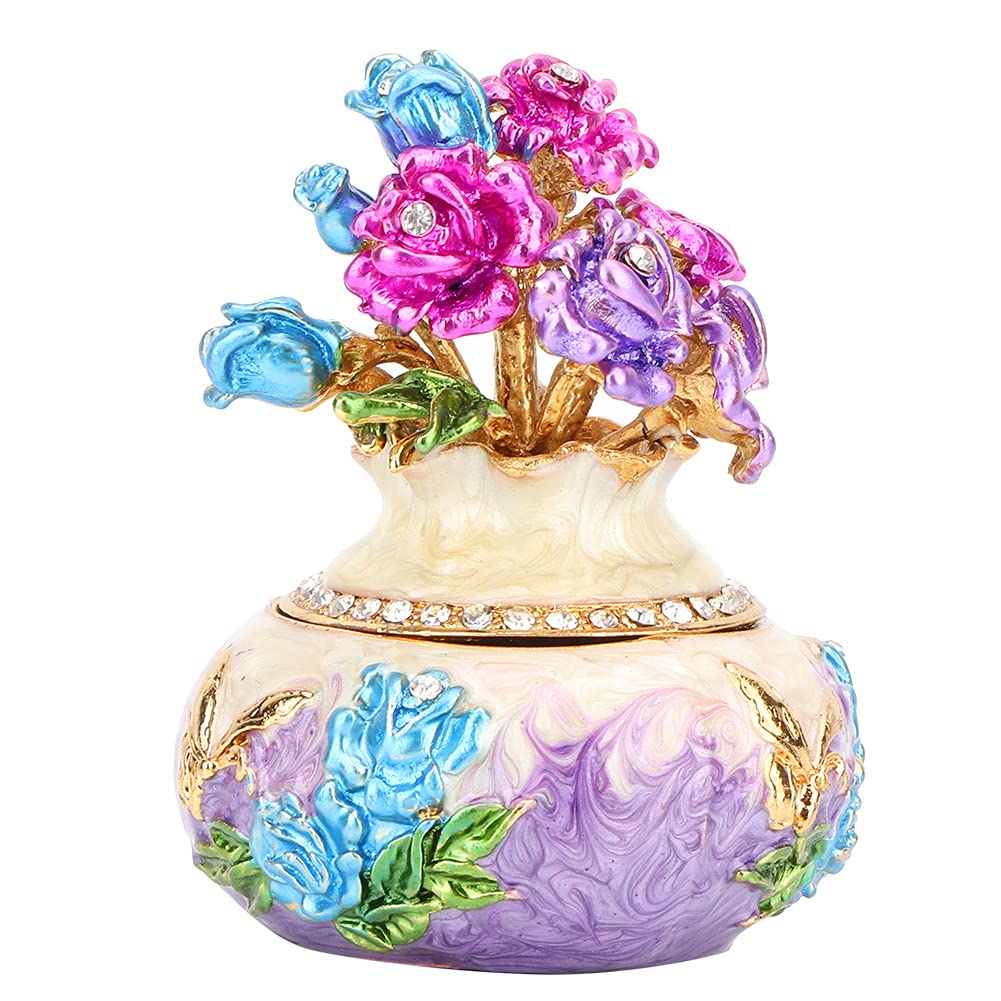 BORDSTRACTEnamelled Painting Jewelry Box, Elegant Exquisite Metal Trinket Box with Rhinestones, Golden Vase Artifact,Perfect Living Room Gift Ornaments(purple)