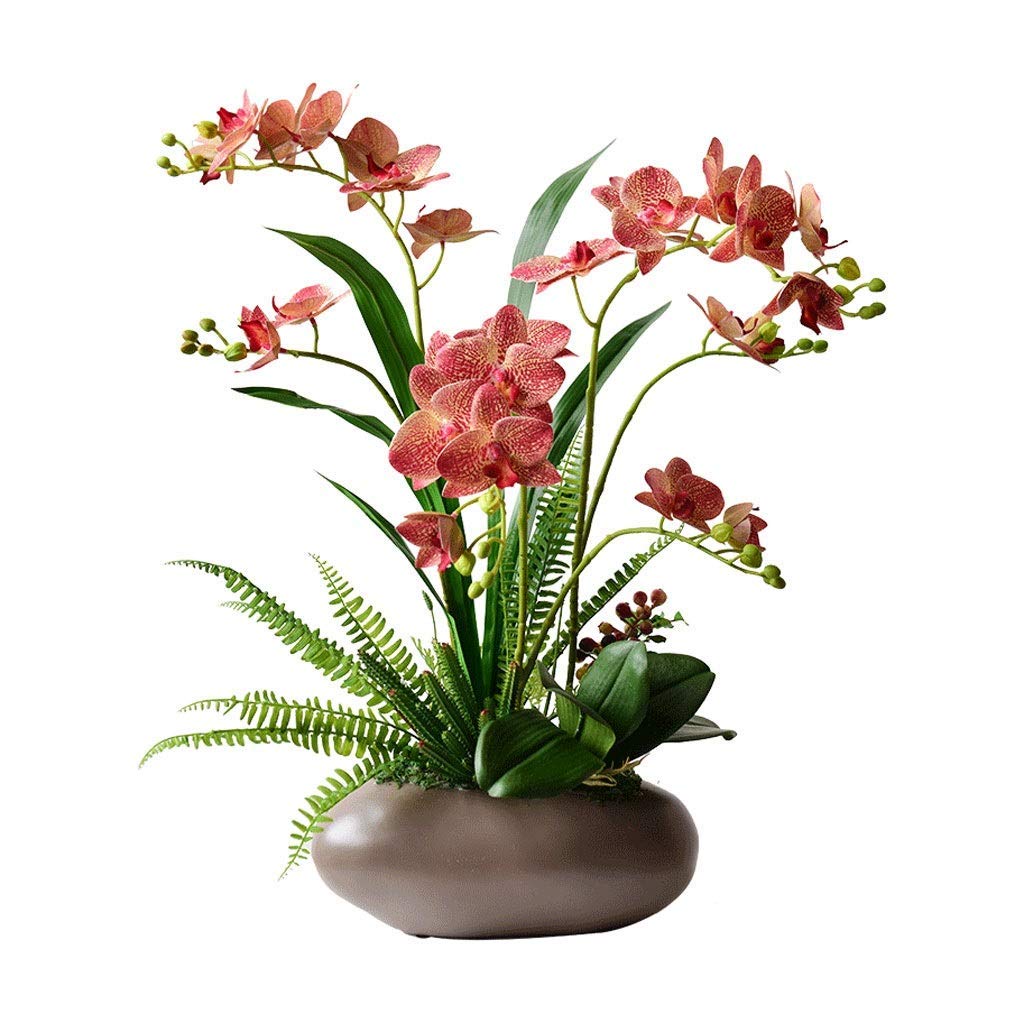XDLEDMKIZ Artificial Flowers Modern Artificial Flower Artificial Phalaenopsis Ceramic Vase Set, Artificial Fake Flower Bonsai Bonsai, Home Hotel Decoration Floral Swing Fake F