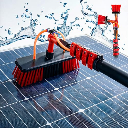 Hortensus Spazzola Lavaggio con Asta Telescopico – Spazzola Telescopica con Collegamento all’Acqua per Pannelli Fotovoltaici e Solari, Auto, Camper, Grondaie, Tetti e Facciate Pulizia (4,6 m)
