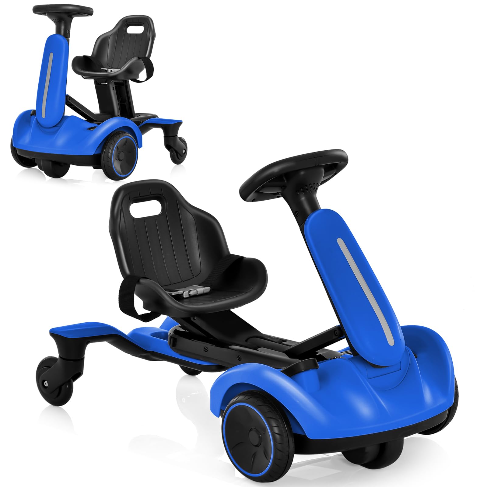 GYMAX 6V Kids Ride On Car, Electric Go Kart with Adjustable Seat & Speeds, 360° Spin Wheels, Horn, Sounds and Safety Belt, Children Racing Go Kart for 3-8 Years Old Boys Girls (Blue)