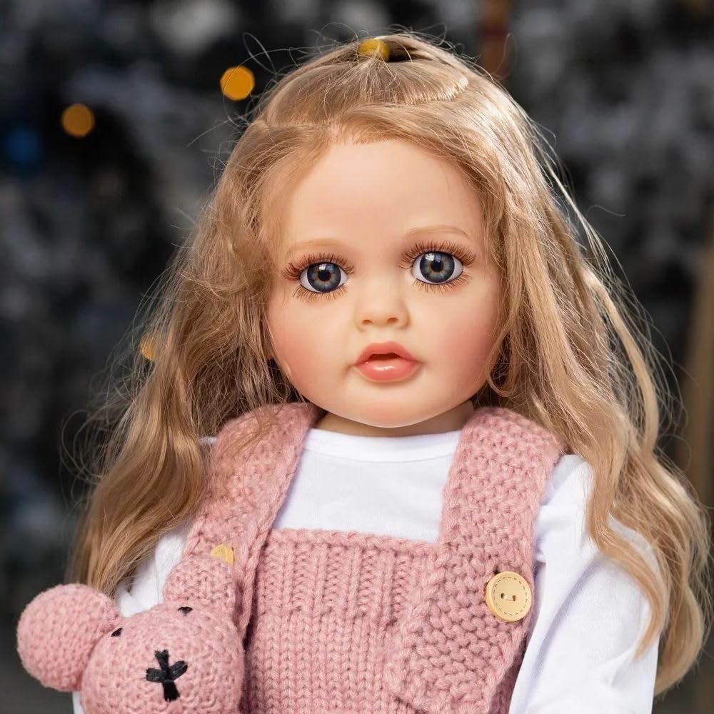 Bambole Reborn 24 Pollici 60 Centimetri Silicone Morbido Bambola Toddler che Sembrano Capelli Lunghi Ricci, Realistica con Accessori, Regalo di Compleanno