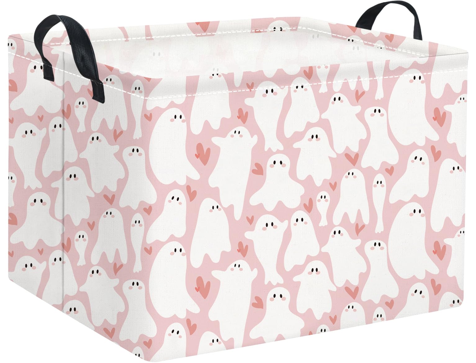 Halloween Basket Cute Baskets for Kids Pumpkin Basket Rectangular Storage Bin Organizer Box Room Decor(Pink Cute Ghost)