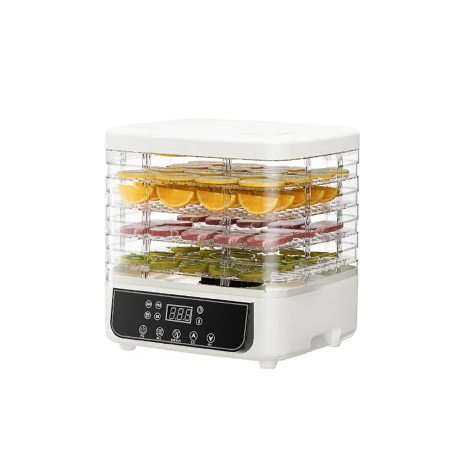 Máquina deshidratadora de alimentos con flujo de aire de 360°, temporizador y control de temperatura, prepara refrigerios caseros saludables for cecina, frutas y verduras.