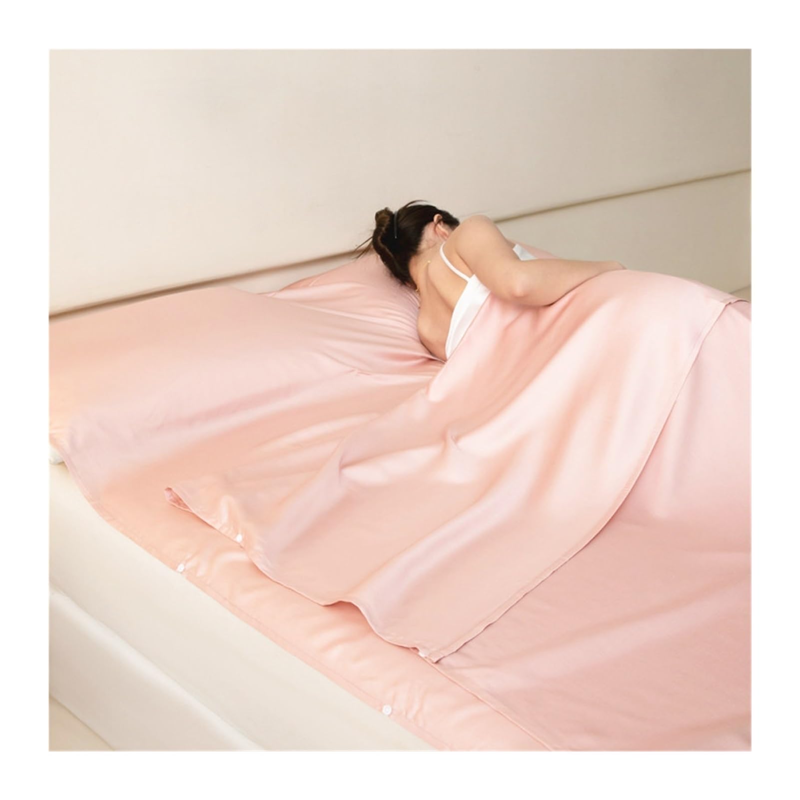 GBHMJU Tencel Sleeping Bag Liner Cooling Silky Adult Sleep Sack Travel Sheets Foot Zipper Lightweight Portable Camping Sleeping Bag Liners for Backpacking Hostels(Pink A,120x210cm-47x82)