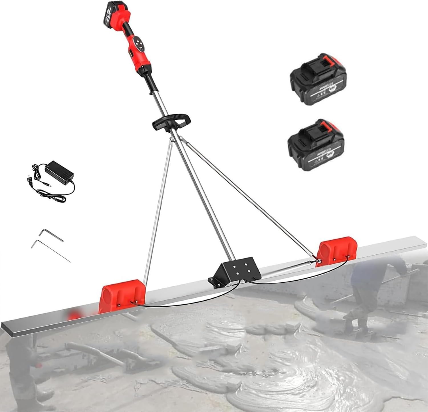 Senodon 2 Batteries Concrete Vibrating Tool, Leveling Tamper Ruler, 6000Rpm, 5/6/6.6Ft Stainless Steel Board, 7500Mah Large-Capacity Battery Cruising 3 Hours