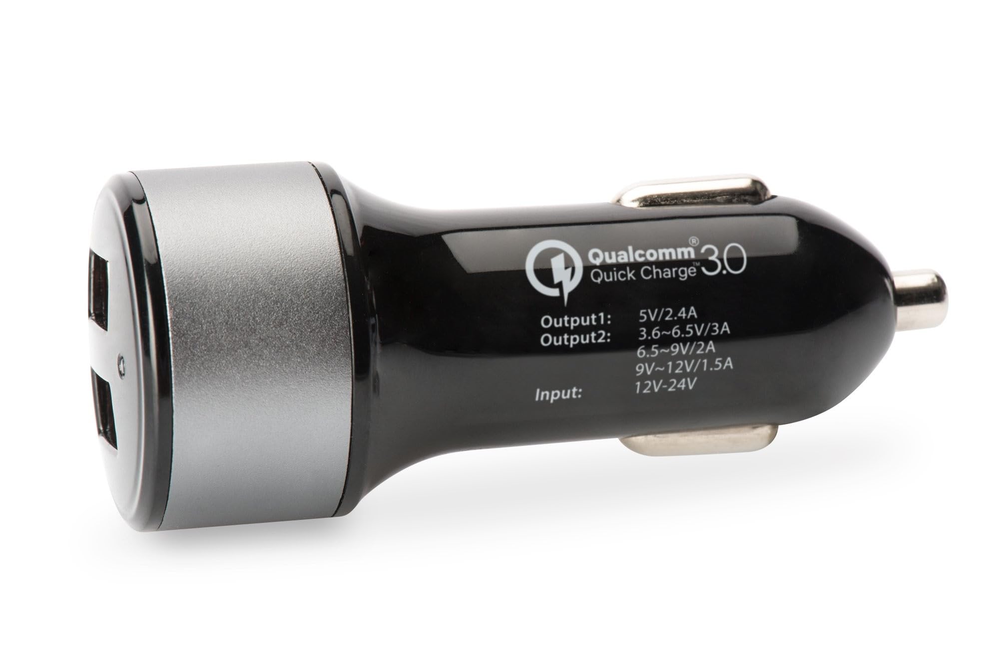 84103 USB ładowarka samochodowa, wejście 12-24 V, 2 porty - 1x 5V/2,4A - 1x Qualcom Quick Charge 3.0, czarna