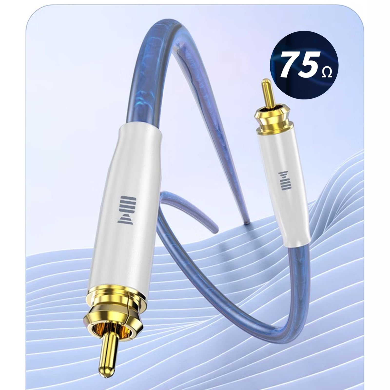 Cables de audio blindados chapados en plata para dispositivos RCA, cable de audio de señal dual macho a macho compatible con interfaz RCA, como amplificador, subwoofer, azul zafiro, 9.8 pies/3