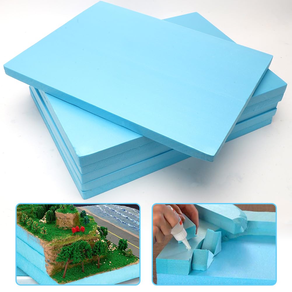 Lot de 6 plaques de mousse de bricolage - 30 x 20 x 2 cm - Plaque en mousse - Modèle DIY - Plaque en polystyrène - Plaque en mousse rigide - Miniature - Pour travaux manuels