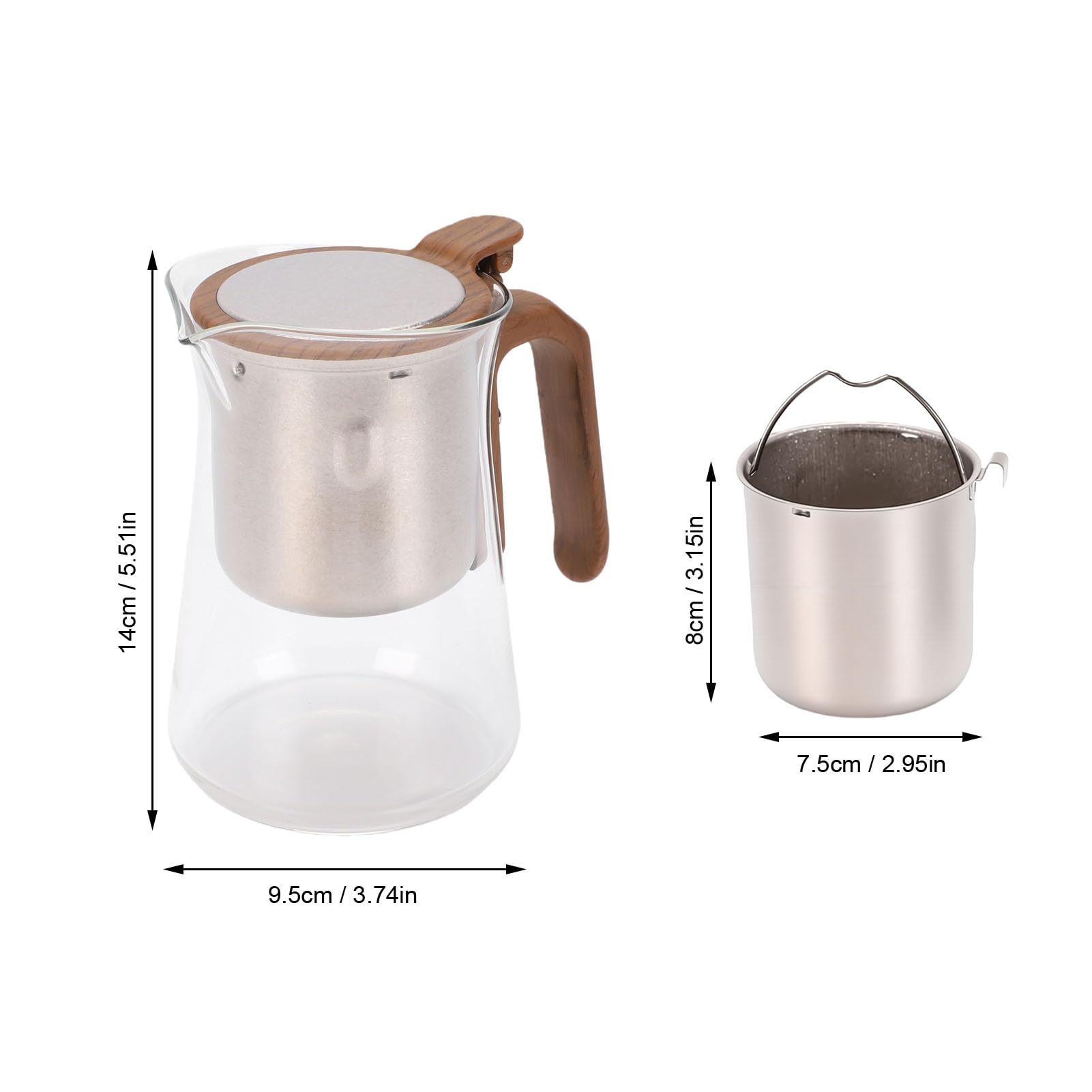 Pssopp Tetera de Vidrio con Infusor, Tetera con Tapa Abatible Magnética, 600 Ml, for té e Infusiones