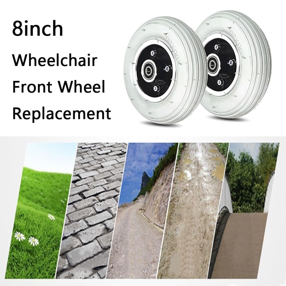 200x50 Pneumatyczne Przednie Koło do Wózka Inwalidzkiego, 20cm Elektryczna Gumowa Opona Zamienna do Chodzika i Hulajnogi(8in/19cm(10mm))