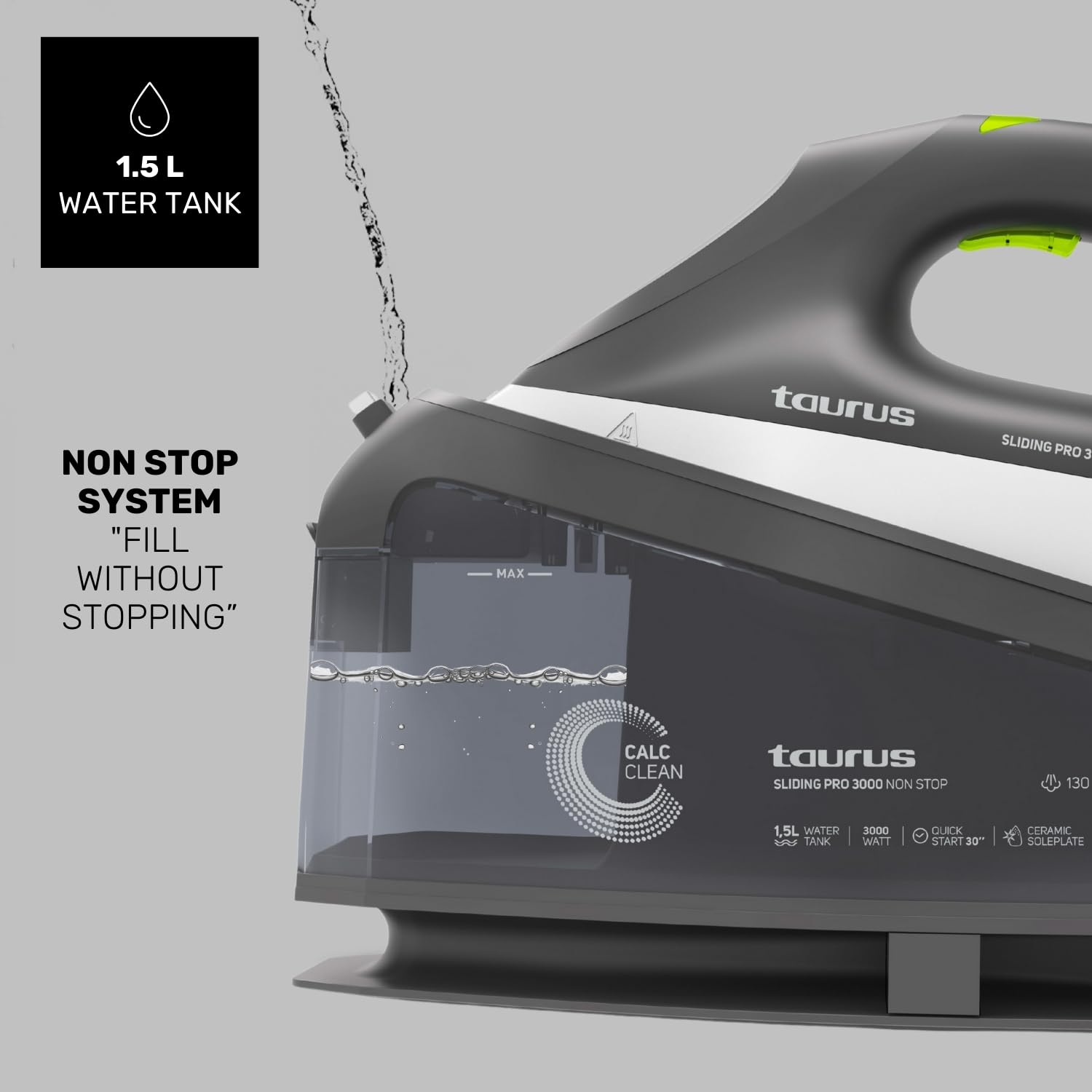 Taurus - Centro de Planchado 3000W, Golpe Vapor 400g, Suela Cerámica