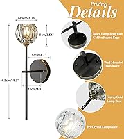 Vista 2 de BOKT Conjunto de iluminación de pared de cristal mate negro de mediados del siglo XX, juego de 2 lámparas de pared modernas de metal largo, juego