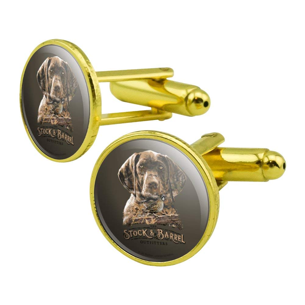 GRAPHICS & MORE Stock and Barrel Outfitters Pointer Dog Quail Hunting Round Cufflink Set Gold Color