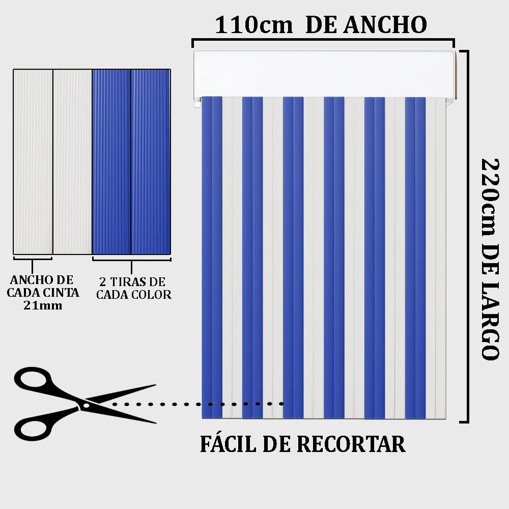 Cortina Antimoscas Cortinas De Tiras Para Puerta - Blanco/Azul (100x210cm)  Cortinas Plasticas Para Exteriores, image size:1000x1000