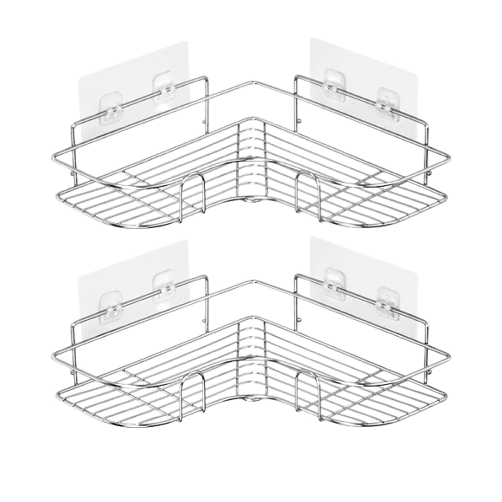 SKY-TOUCH 2 PCS Corner Shower Shelves, Self Adhesive No Drilling Wall Mounted Shower Storage Shelf Organizer for your Bathroom, Kitchen and Toilet, Stainless Steel